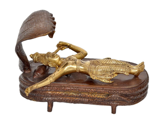 Brass Bhagawan Vishnu in Yoga Nidra for Home Temple Pooja Mandir Decor (Height : 6.5 inch)