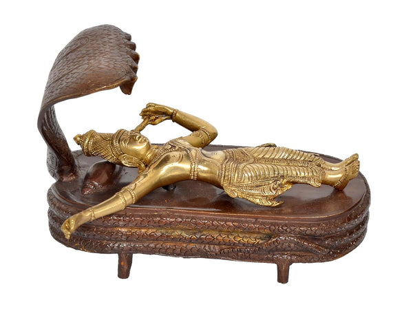 Brass Bhagawan Vishnu in Yoga Nidra for Home Temple Pooja Mandir Decor (Height : 6.5 inch) Entryway Setting