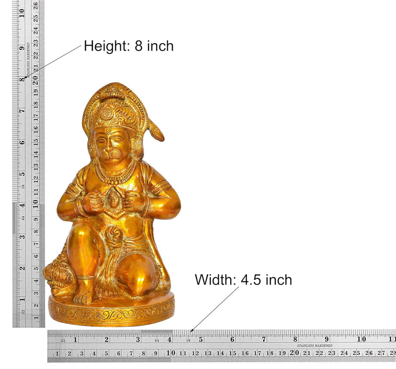 Brass Hanuman JI Sitting Statue Idol Sculpture Statue for Home Decor Pooja Mandir Temple (Height: 8 Inch)