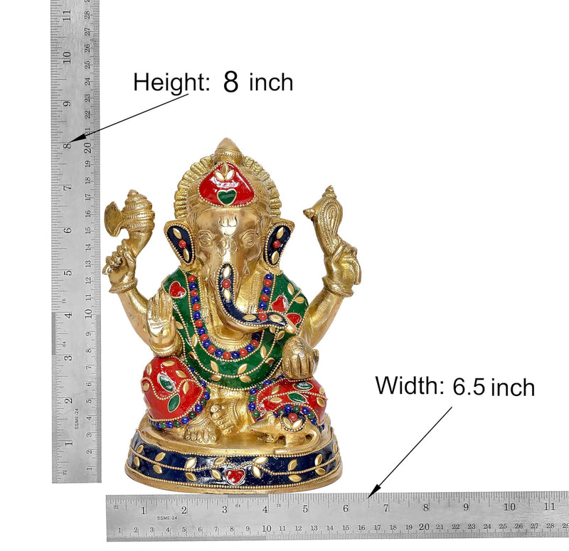 Brass Lord Ganesha Idol Ganesh Statue Decorative Sculpture for Home Decor Mandir Office Pooja Showpiece (Height 8 Inch)