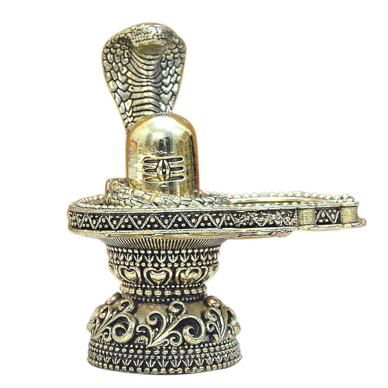 Bronze Shivling with Snake Figurine (Height: 4 inch)