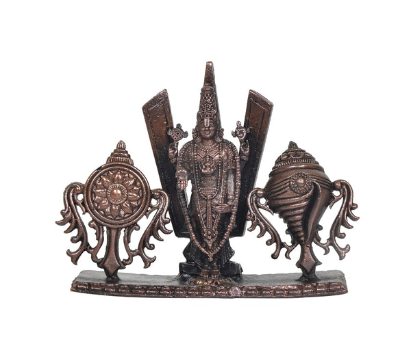 Copper Tirupati Bala ji Shankh Chakra Namah Statue (Height:3 Inch) Study Setting