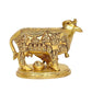 Brass Cow with Calf Pooja Mandir Home Decor Golden (Height 4 Inch)