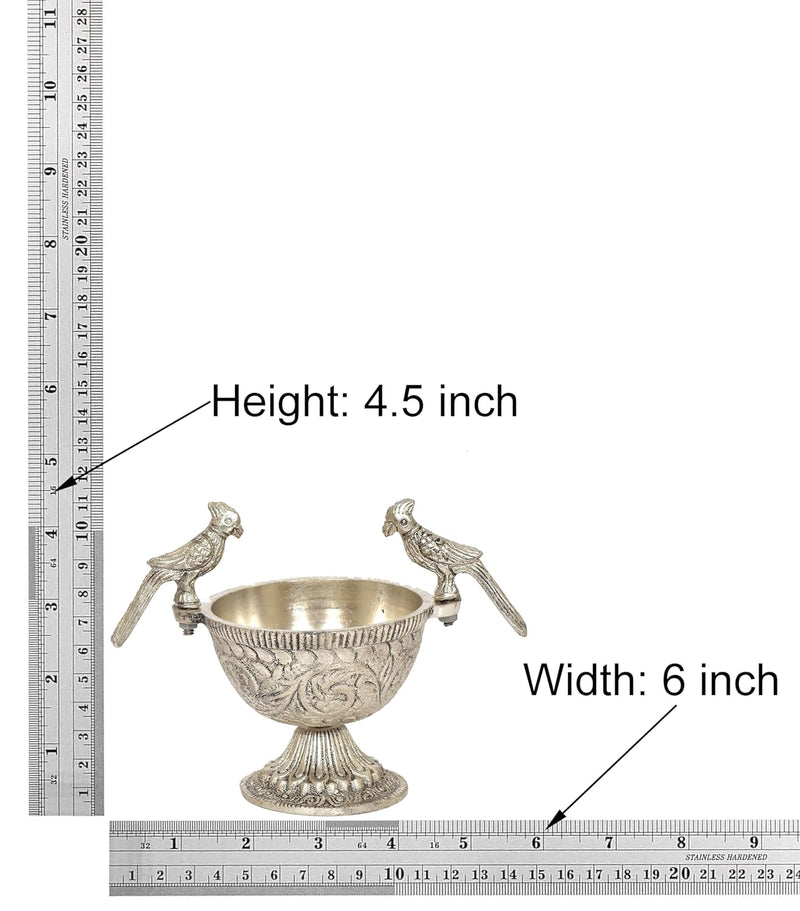 Metal Parrot Dry Fruit Bowl with Tray Silver Polish (Height: 5 inch)