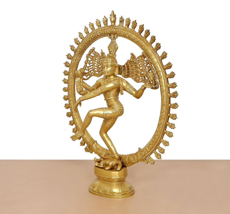 Brass Natraj Lord Shiva Dancing Idol (Height: 20 inch) (Golden)