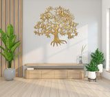 Brass Kalpavriksha tree wall hanging, wide canopy with birds on the limbs