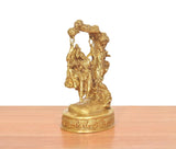 Brass Radha Krishna swing idol, rear view showing arch and swing supports