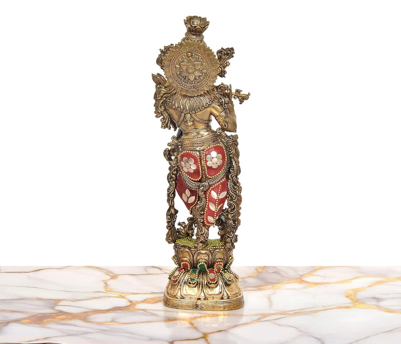 Bronze Lord Krishna Sculpture Playing Flute (Height:10 Inch)