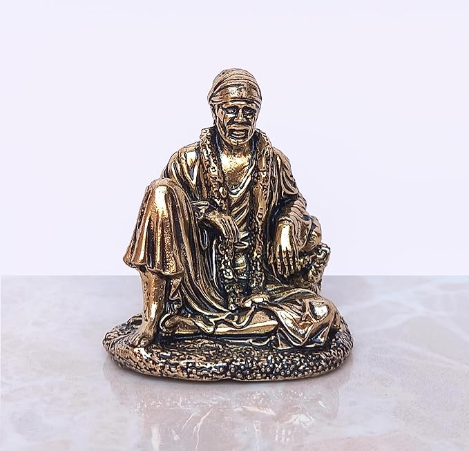 Fine Brass Shirdi Sai Baba Statue Idol Sai Baba Religious Statue (Height: 2 Inch) Craft Detail