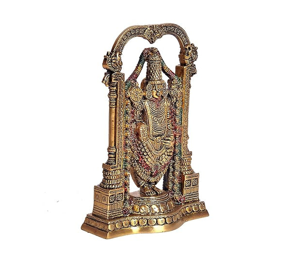 Brass Lord Tirupati Balaji Sri Venkateswara Idol for Home Decor and Temple Height:8 Inch Study Setting