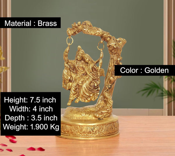 Brass Radha Krishna Idol on Swing (Height 8 Inch) Entryway Setting