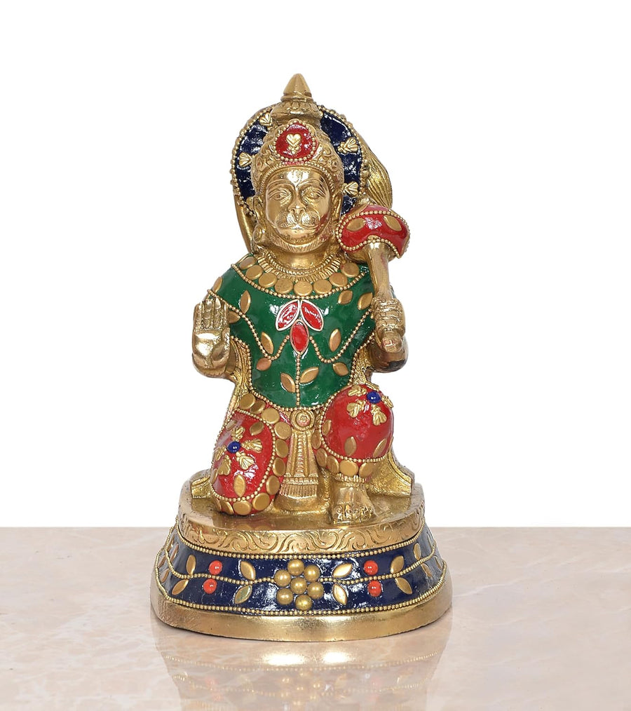 Brass Hanuman JI Sitting Statue Idol Sculpture Statue for Home Decor Pooja Mandir (Height: 7 Inch) Craft Detail