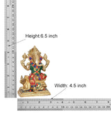 Brass deity idol with ruler, height 6.5 in and width 4.5 in measurements shown