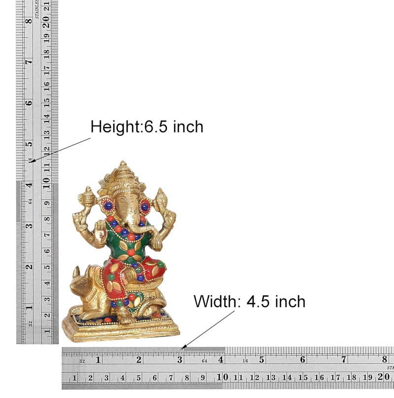 Brass Laxmi Ganesh Statue - Handcrafted Goddess Lakshmi and Lord Ganesha Idol for Home Decor and Pooja - Hindu Deities Figurine (Height 4.5 Inch)