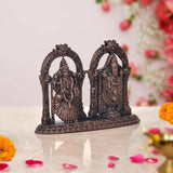 Copper Tirupati Balaji and Lakshmi idol figures on decorative pedestal, 2-inch