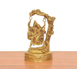 Brass Radha Krishna swing idol with raised canopied arch and ornate base