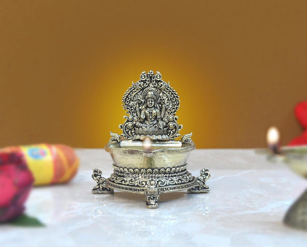 Superfine Brass Brass Lakshmi Laxmi Diya Oil Lamp for Diwali Pooja Gift Decoration Showpiece (Height 3 Inch)