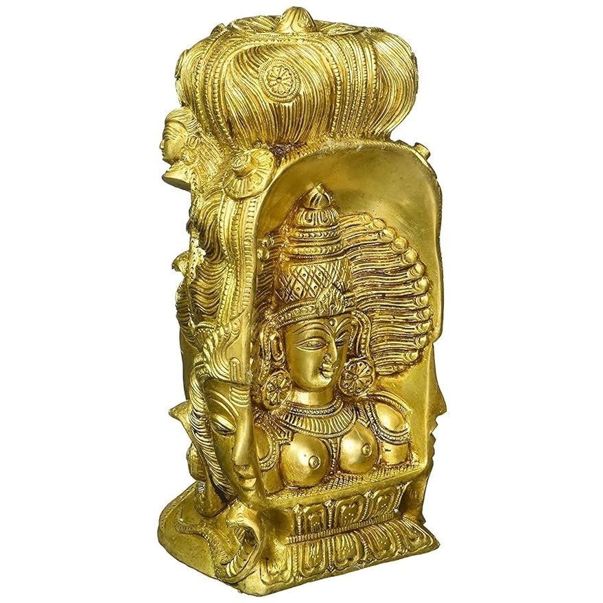 Brass 8.1" Three Face of Shiva with Goddess Parvati Face (with Top of The Head Goddess Ganga) Craft Detail