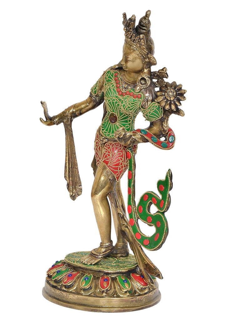 Brass Standing Tara Devi Statue -Meditation Spaces, for Home Decor and Office, or Thoughtful Spiritual Gift. (Height 15 Inch)