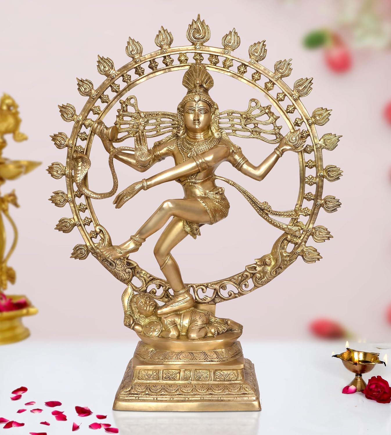 Brass Natraj Lord Shiva Dancing Natraj Brass Idol Statues for Home Decor and Ofice Multicolor (Height: 34 inch)