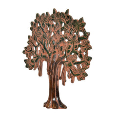 Kalpavriksha tree table figurine, side view: bronze trunk and canopy with green accents