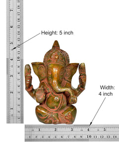 Ganesha idol statue size: height 5 in, width 4 in, front view of seated figure