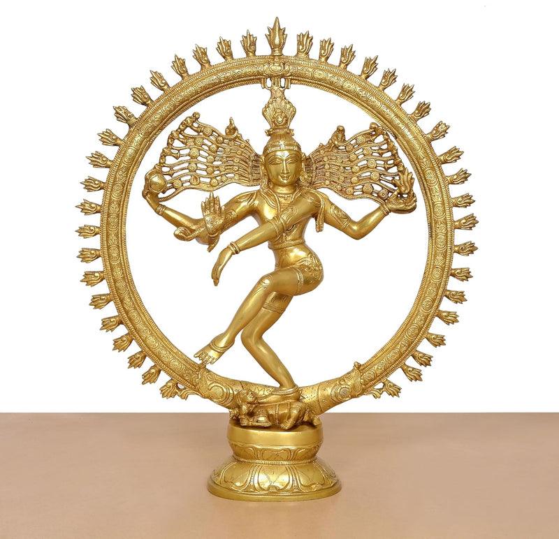Brass Natraj Lord Shiva Dancing Idol (Height: 20 inch) (Golden)