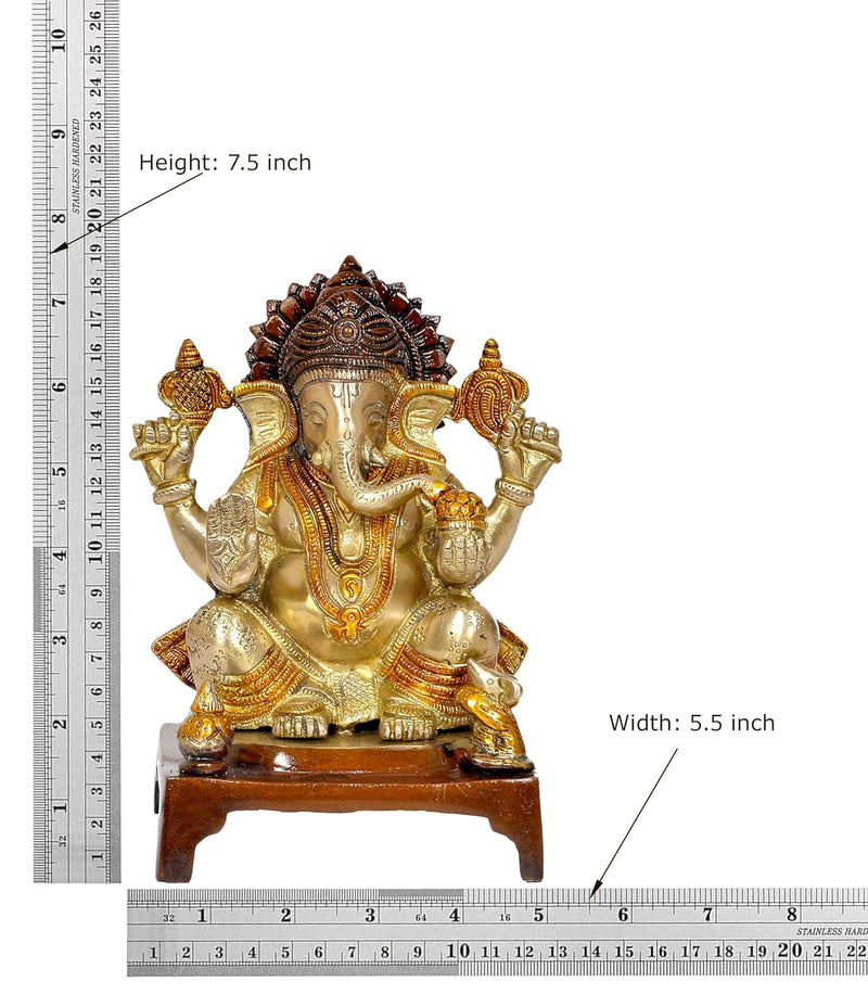 Brass Lord Ganesha Idol Ganesh Statue Decorative Sculpture for Home Office Mandir Pooja Showpiece (Height 7.5 Inch)