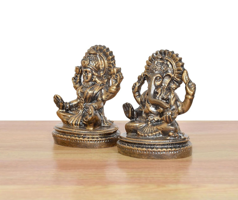 Resin Lakshmi Ganesh Sitting on Lotus Murti (Height: 3 Inches)