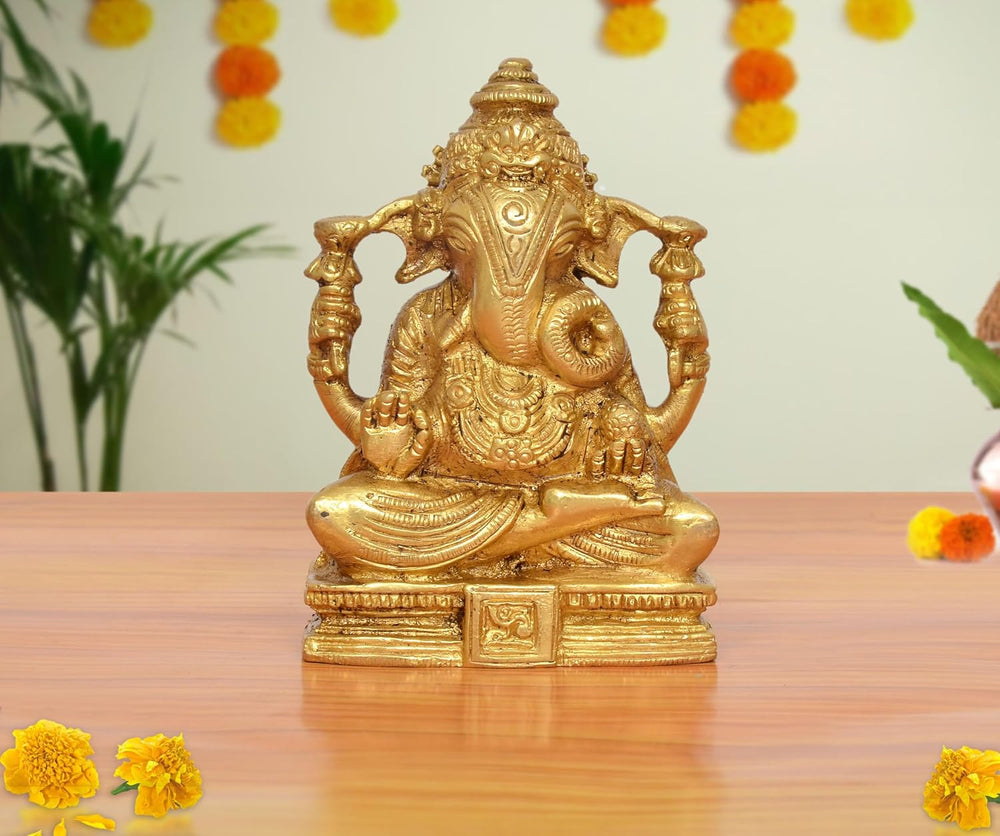 Brass Handcrafted Ganpati Bappa Murti (Height 4 Inch)
