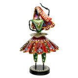 Multicolour Rajasthani dancing doll figurine, red-and-yellow headwrap, detailed skirt, on round base