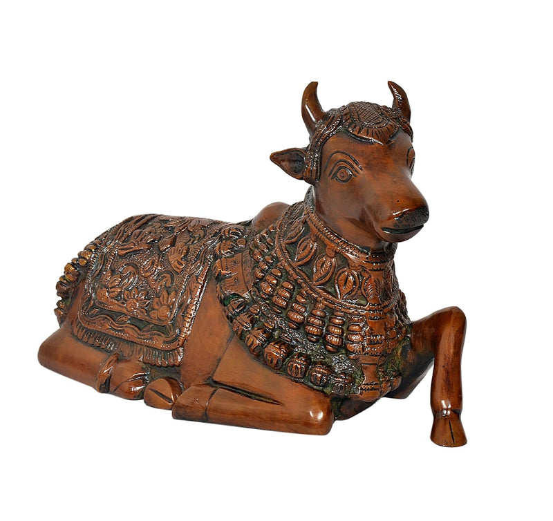 Brass Shiva Seated Nandi Statue Nandi Bull for Shiv Temple Showpiece and Home Decor Pooja Temple (Height: 6 Inch)