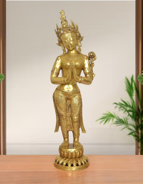 Brass Namaste Standing Tara Murti (Height: 30 inch)