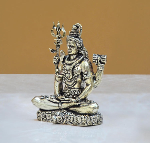 Superfine Brass Shiva Sitting with 4 Arms (Home Decor, Mandir, Ofice, Car Dashboard) Height : 2 Inch Study Setting