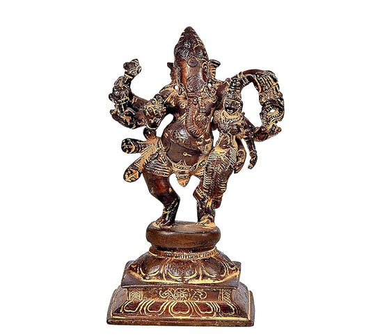 Brass Dancing Ganesha with Lakshmi Idol Ganesha Height 6.1 Inch