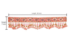 Toran door hanging dimensions: length 36 in, height 7 in; pink patterned tassel trim