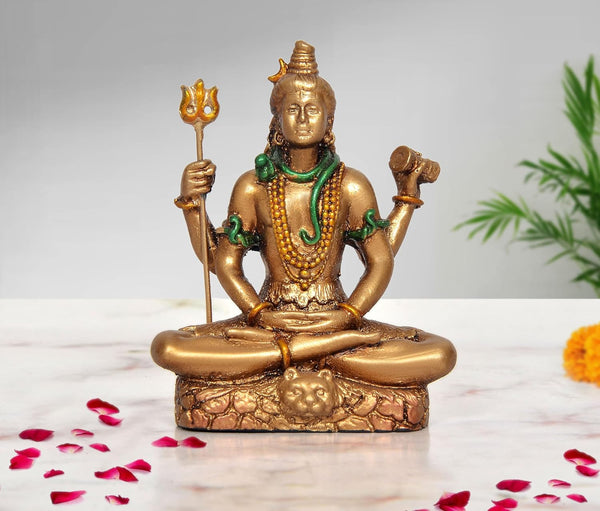 Resin Shiva Sitting with 4 Arms Idol (Height: 3.5 inch)