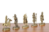 Brass Dashavatara figurines, some with mounted poses, on patterned round bases