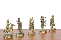 Brass Dashavatara figurines, some with mounted poses, on patterned round bases