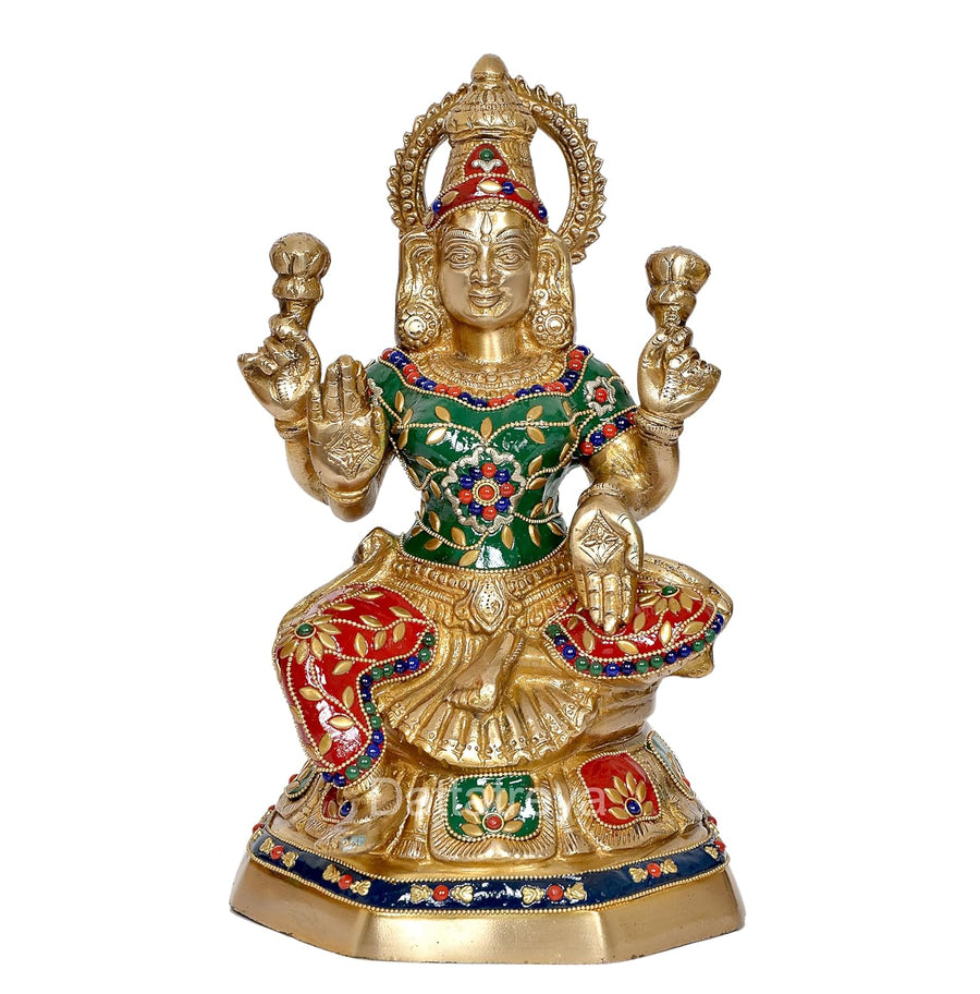 Brass Lakshmi Statue - Goddess Laxmi Idol for Home Decor and Pooja - Hindu Goddess of Wealth Figurine (Height 11.5 Inch) Craft Detail