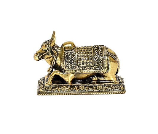 Brass Nandi Cow Statue Idol Murti On Base Decorative Item for Home | Height : 2 Inch