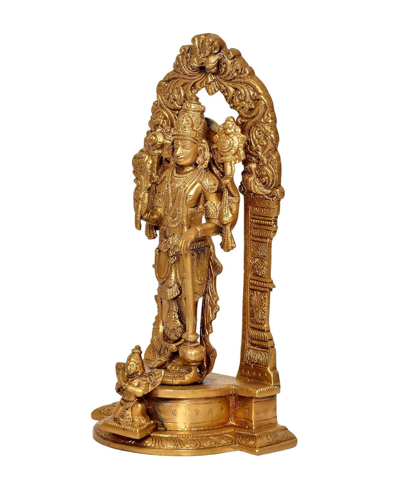 Brass Vishnu Four Armed Standing Vishnu Statue,for Home Decor Pooja Mandir (Height 9.5 Inch)