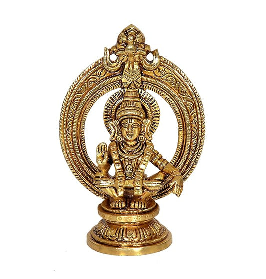 Brass Seated Lord Ayyappan Ayyappa Statue Idol, Height 5 inch