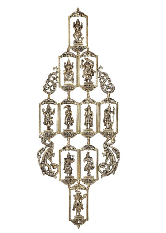 Brass Vishnu Dashavatara Ten Avatars of Vishnu Wall Hangings for Home Temple Office Mandir, (Height: 29 Inch)