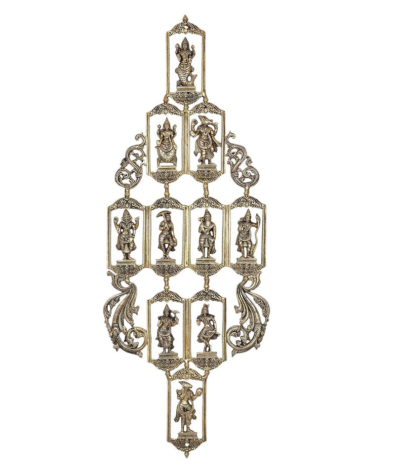 Brass Vishnu Dashavatara Ten Avatars of Vishnu Wall Hangings for Home Temple Office Mandir, (Height: 29 Inch)