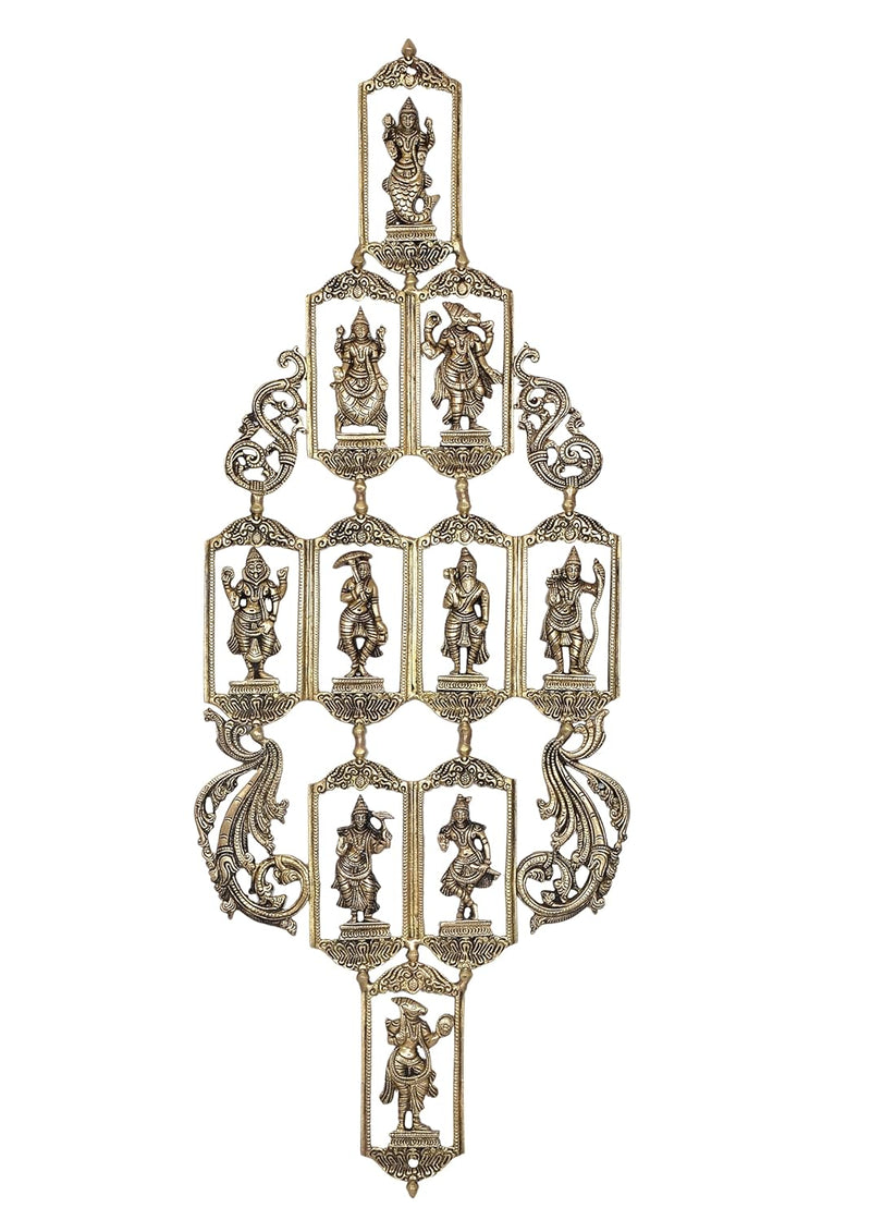 Brass Vishnu Dashavatara Ten Avatars of Vishnu Wall Hangings for Home Temple Office Mandir, (Height: 29 Inch)