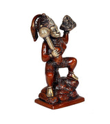 Hanuman ji figurine side pose, one hand holding mace and other lifting rock on base