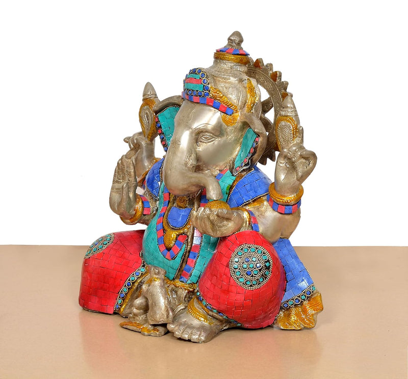 Brass Handcrafted Ganpati Bappa Murti (Height: 13.5 inch)