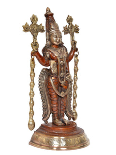 Brass Tirupati Bala Ji idol statue front view, four arms and jeweled ornaments