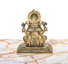 Superfine brass Ganesh statue, rear view showing back drapery and decorative jewelry